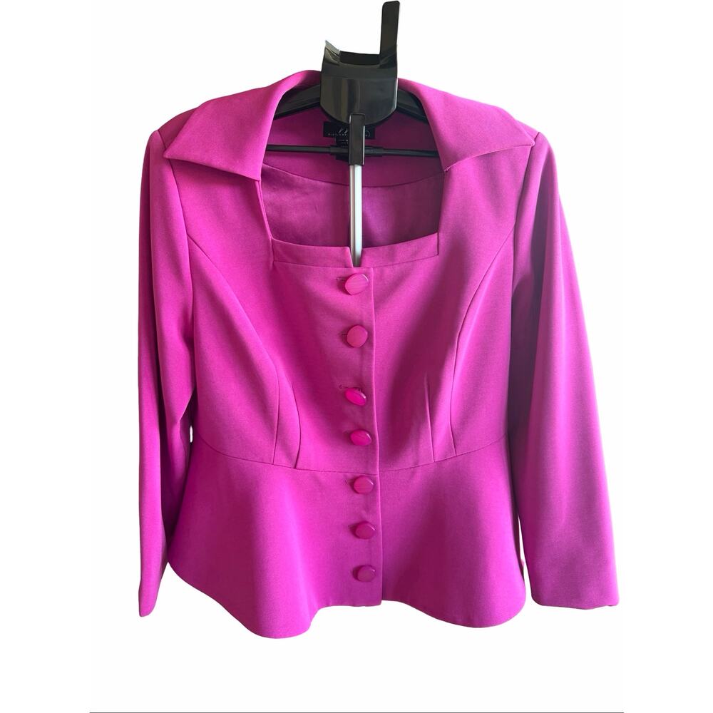 Midnight Velvet Fuchsia Peplum Blazer Jacket 18W Square Neck Covered Buttons - Picture 4 of 6